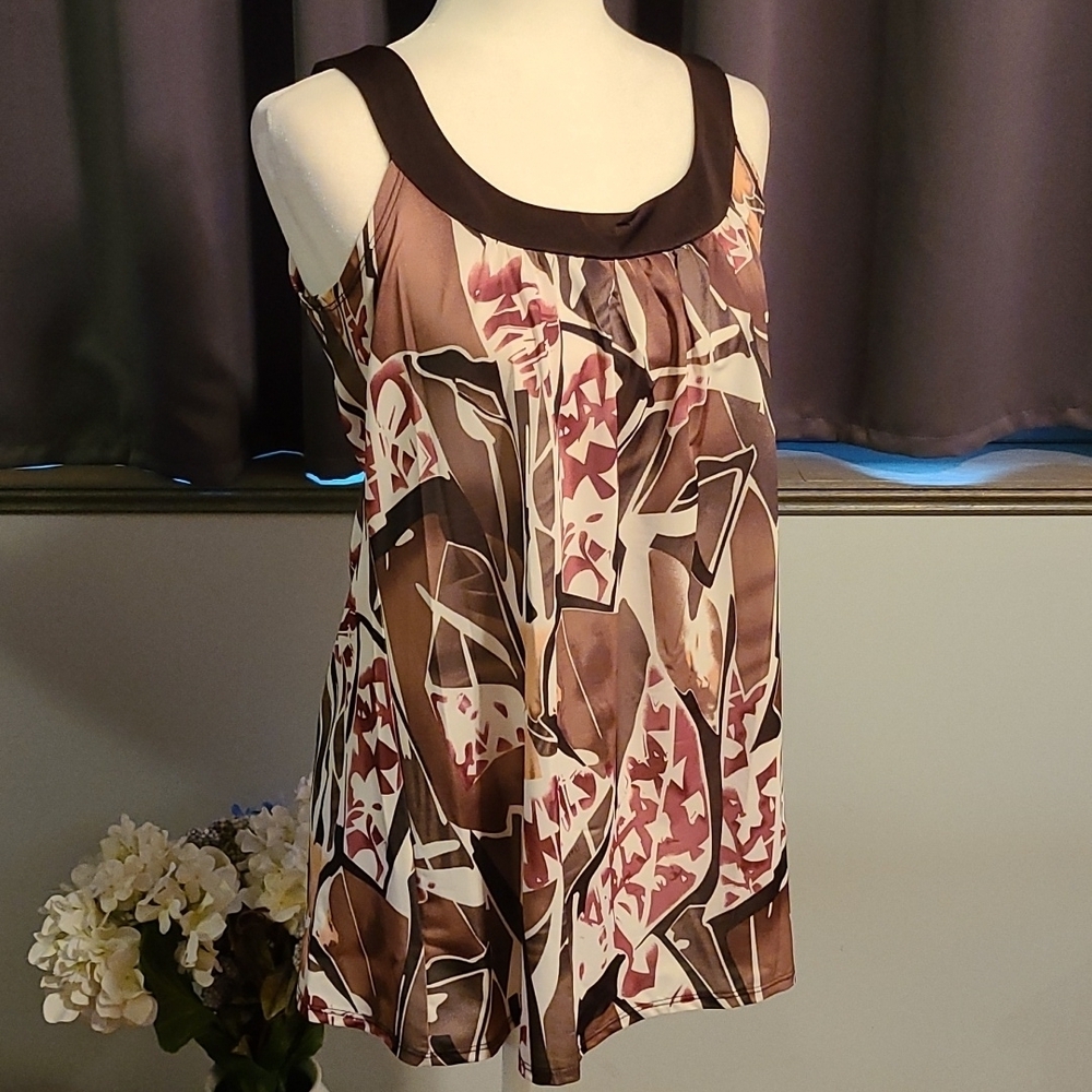 Nick & Sarah Sleeveless Brown Patterned Top - Small